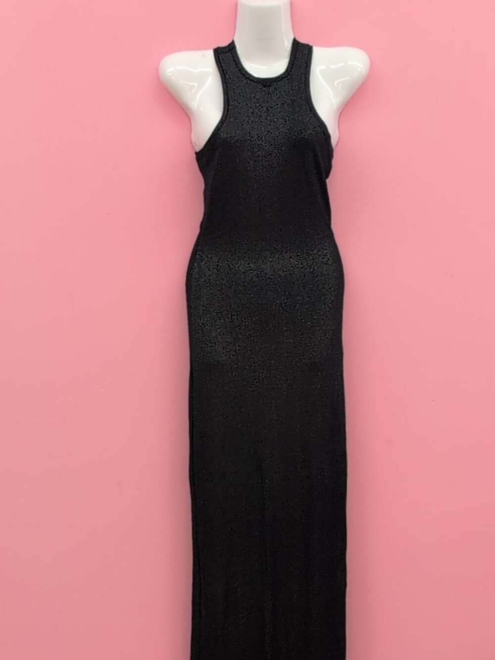 SKIMS Shimmer Racerback Bodycon Lounge Maxi Dress Small Black